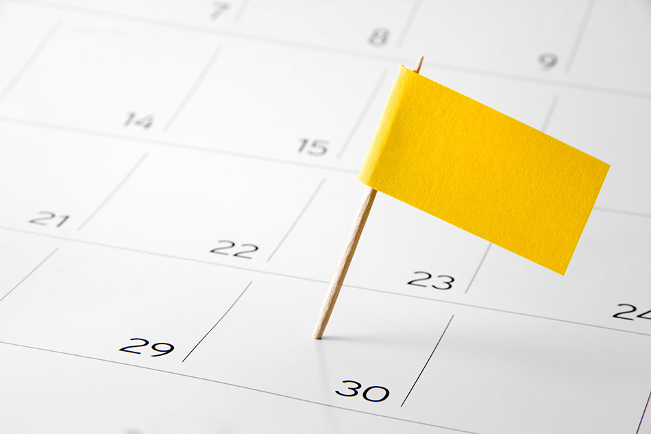calendar with yellow flag on the 30th