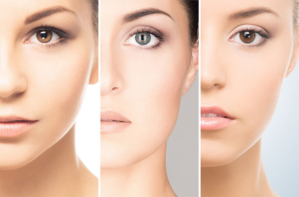 3 photos of the right side of women’s faces