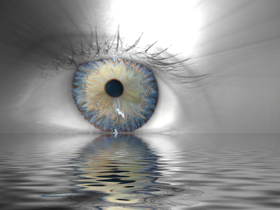 Eye reflected on a pool of water