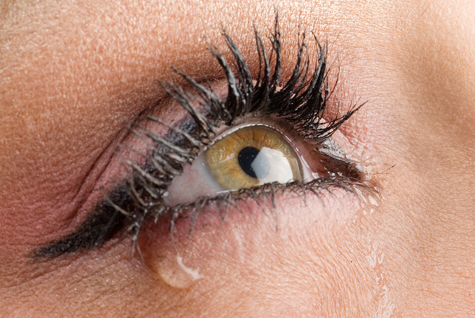 close up of eye with eye makeup and tears