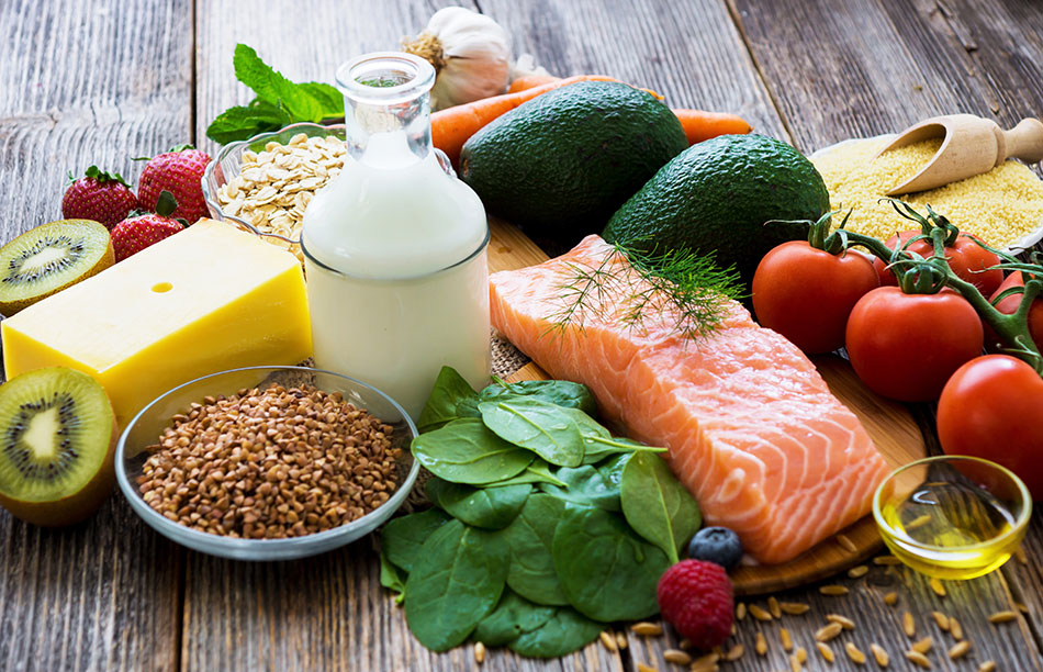 healthy foods on a wooden table