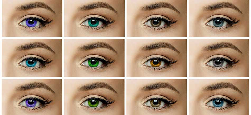 Same eyes with many different colour contact lenses