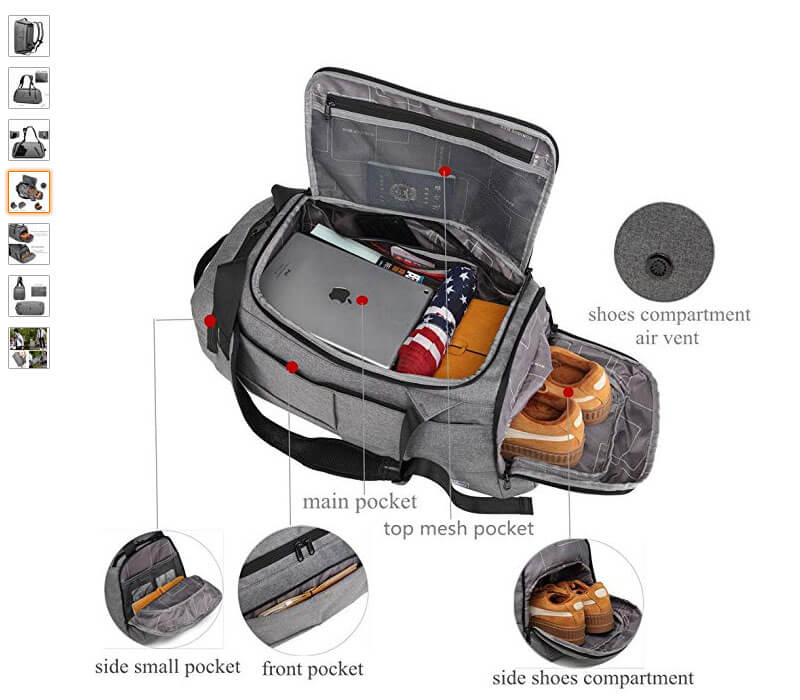 Compartments in Keynew Backpack Duffle bag.