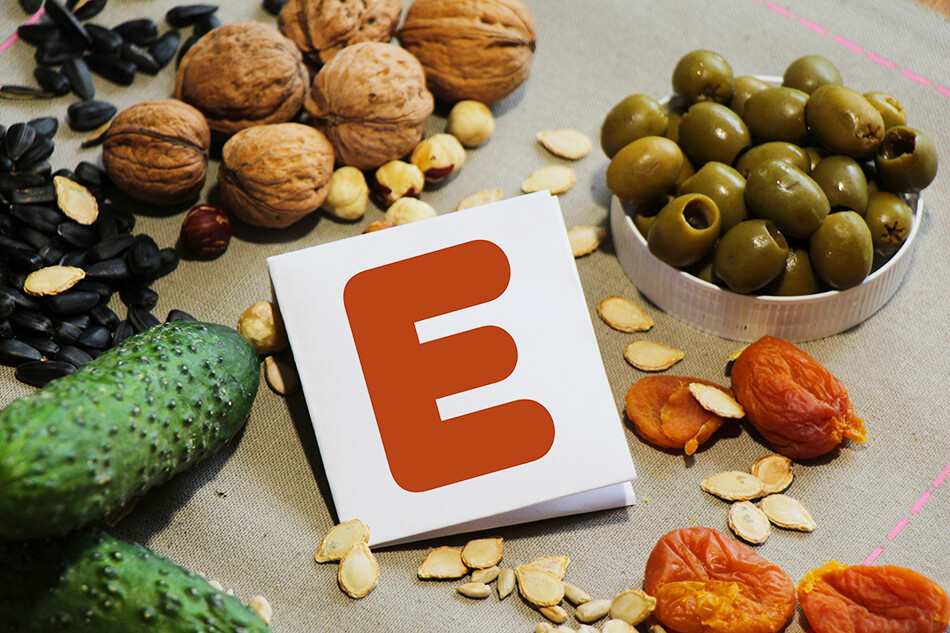 nuts, olives and fruit containing vitamin E
