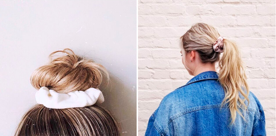 Bunhead Hair scrunchies on ponytail and hair bun