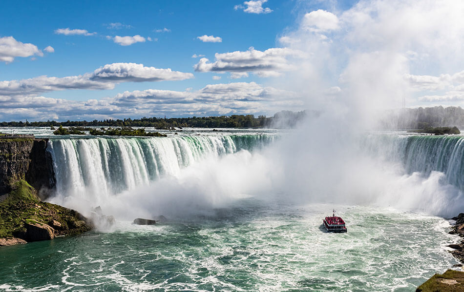 Tour boat floating towards Niagara Falls 