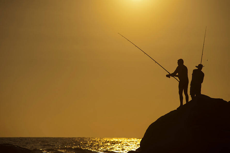 Outdoor vacation fishing at dawn