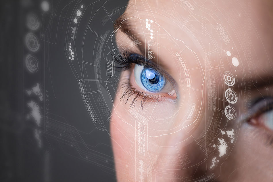 woman wearing augmented reality contacts