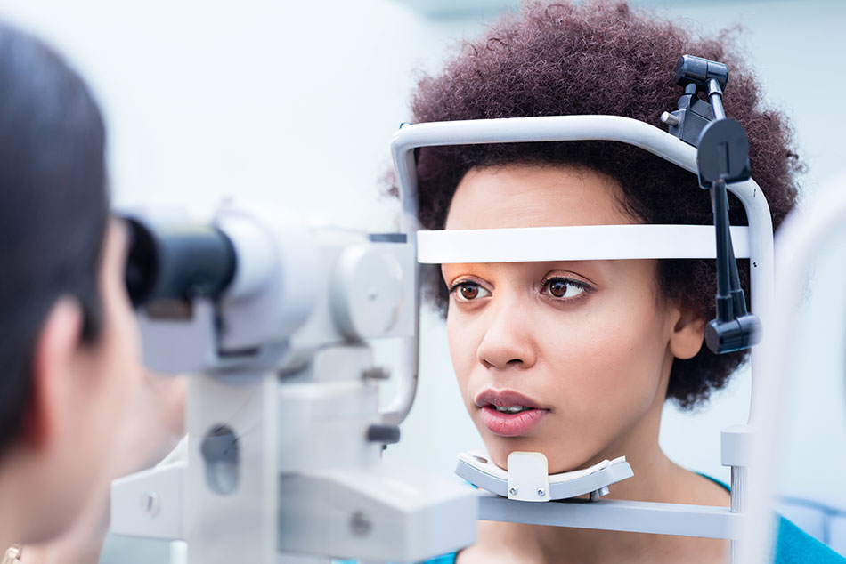 Woman getting eye test done